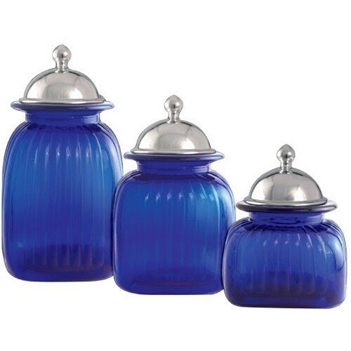 Canisters artland cobalt blue glass 3 piece canister set with