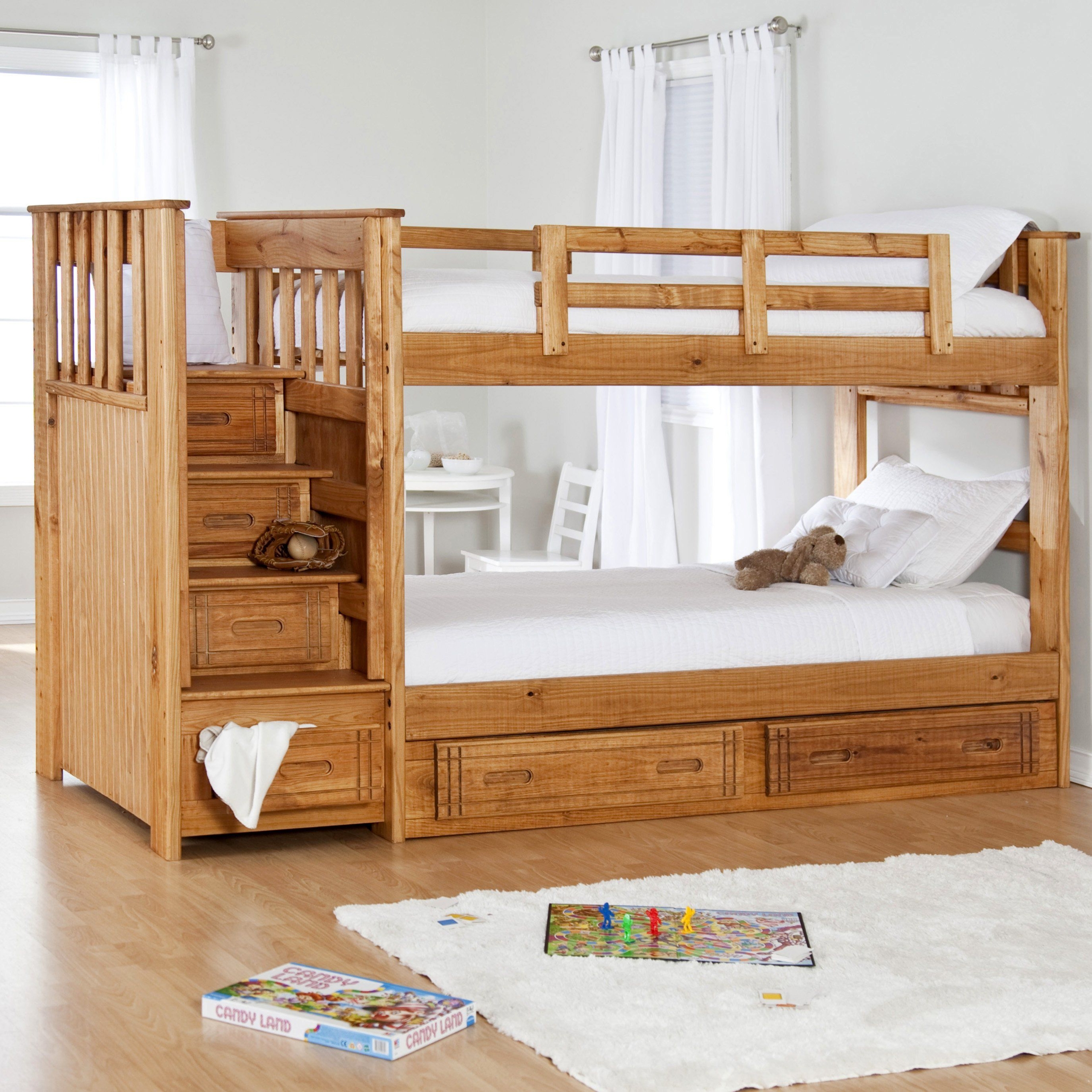 Twin bunk beds for two kids in a small room