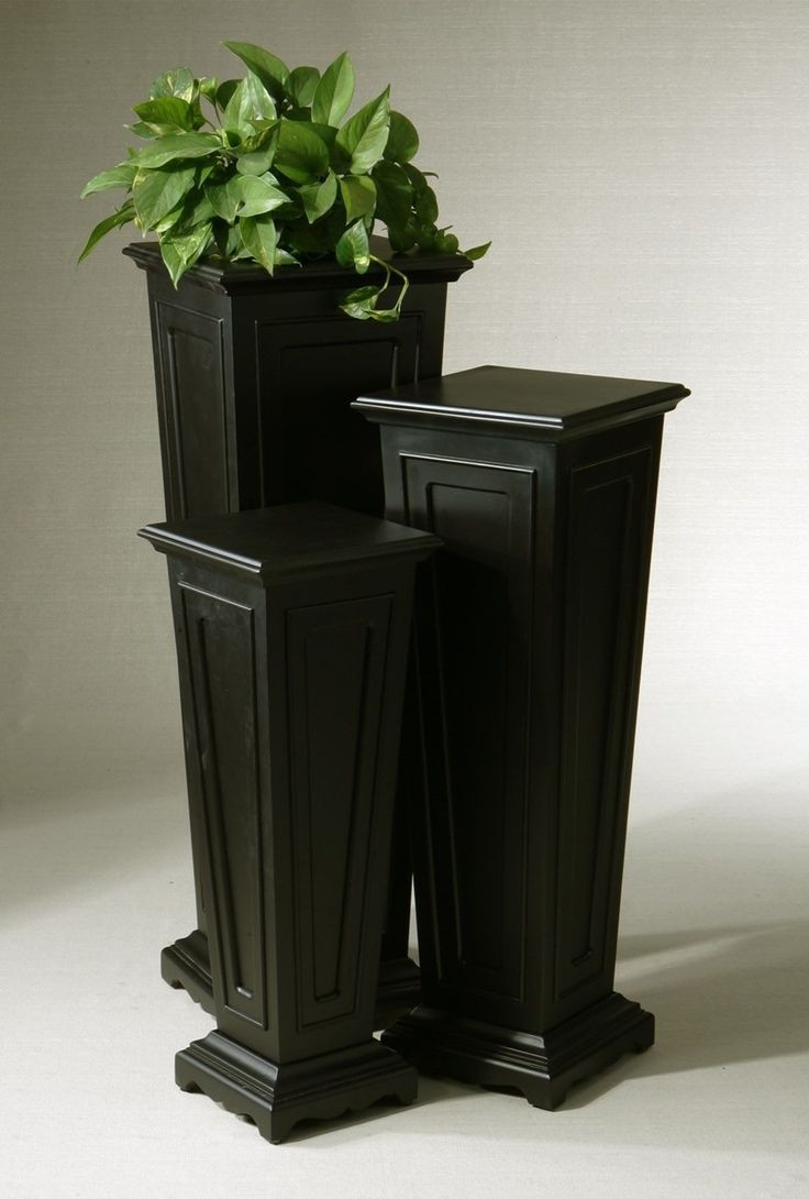 3 Black Mdf Wood Plant Stand Column Pedestal Tables Flower Pot Holder Display