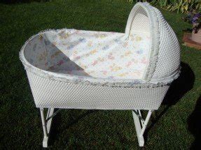 Antique vintage white wicker baby bassinet cradle bed for sale