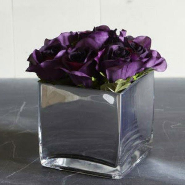 Artificial roses in mirror vase aubergine ros023
