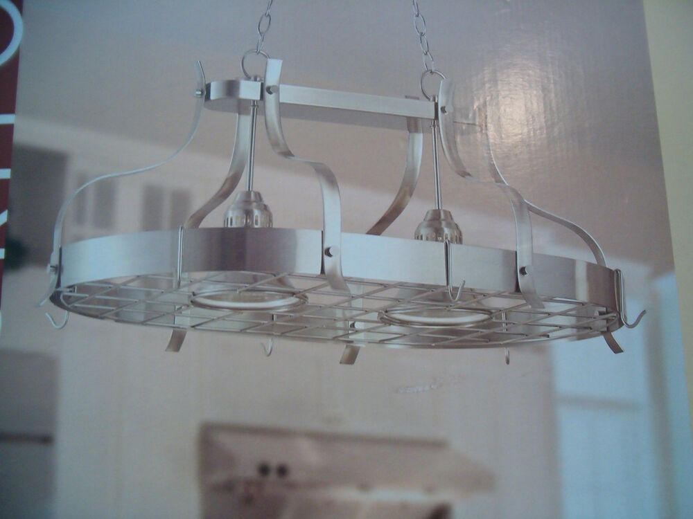 nickel kitchen island light with pot rack