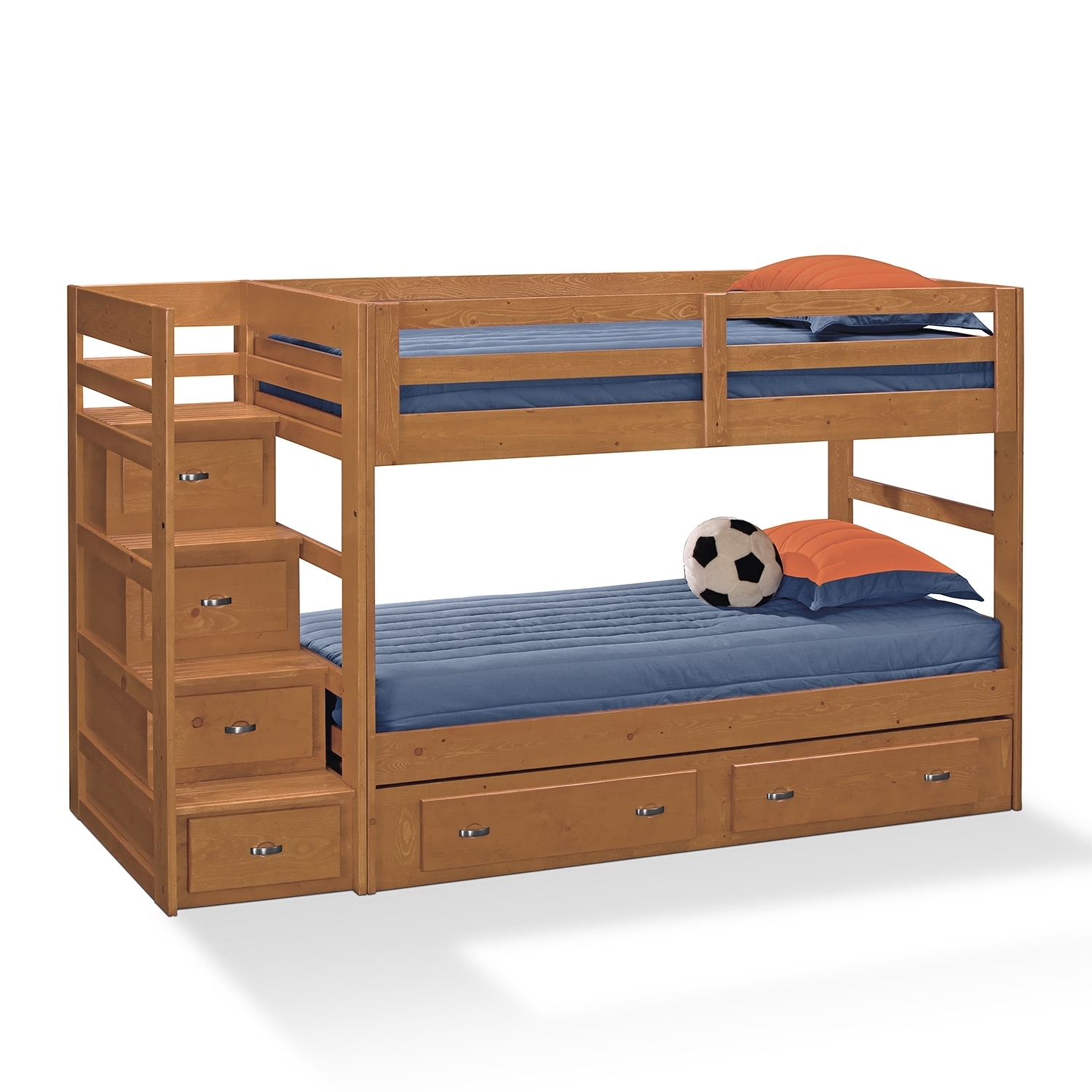 Furniture varsity pine iii twin bunk bed with stairs and