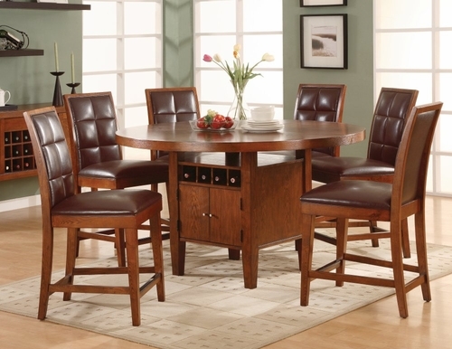 Hudson dining counter top round table with wine storage mocha