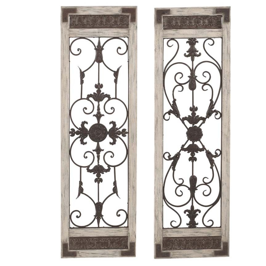 Set 2 Scroll Wall Decor Wrought Iron Metal Grille Panel Tuscan Art Plaque Grill