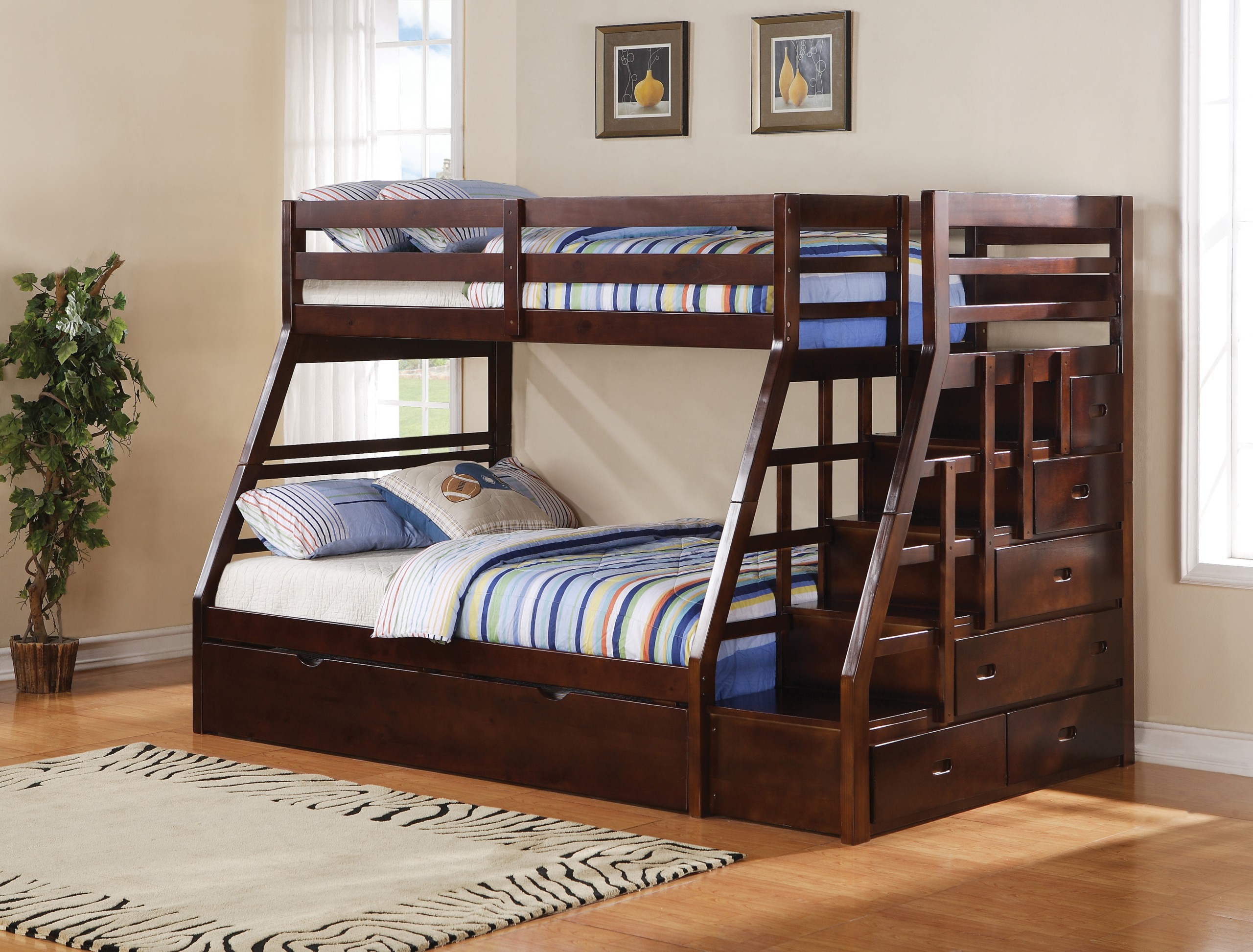 Jason espresso twin over full bunk bed with storage ladder