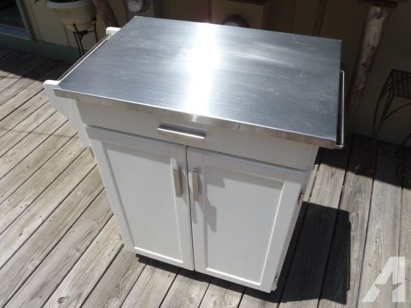 Kitchen island cart cabinet stainless top white wheels 100 west