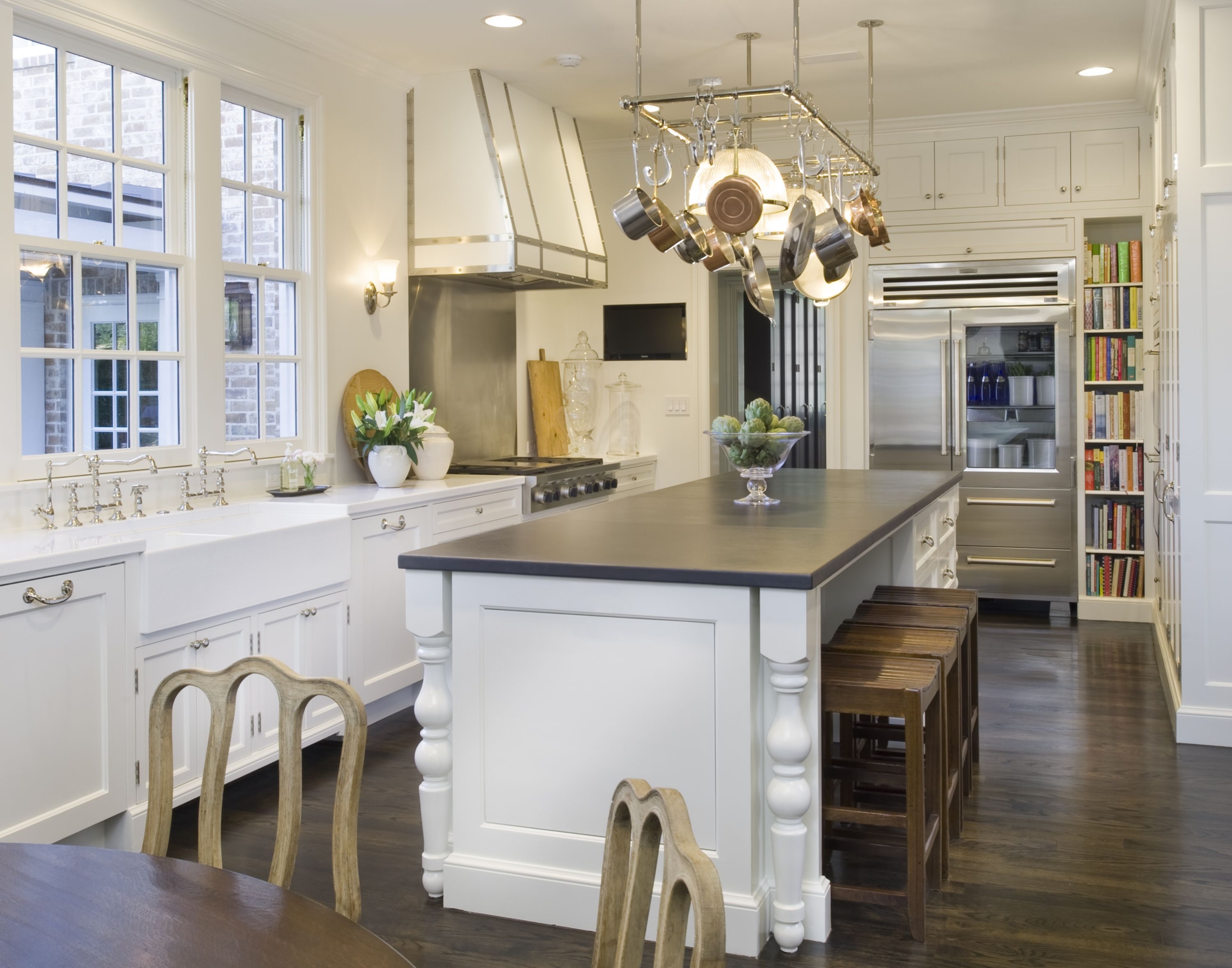 pot rack over kitchen island table