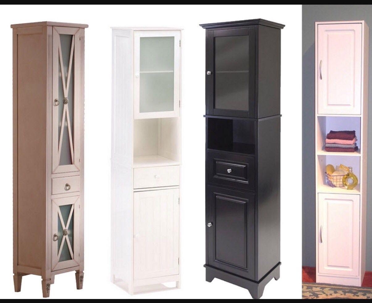 Furniture Home Garden Tall Slim White Wood Storage Cabinet W