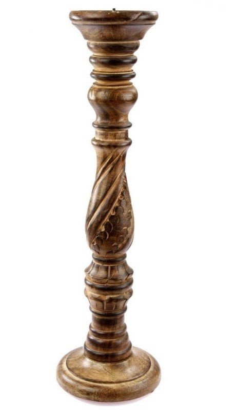 Tall Extra Large Rustic Wooden Wood Carved Pillar Candle Holder Stick New 52cm