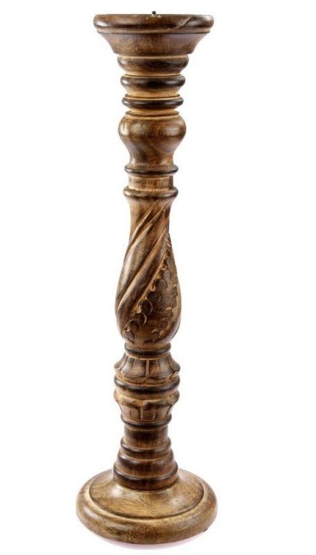 Vintage Wooden Single Candlestick, Hand-carved Wood Candlestick