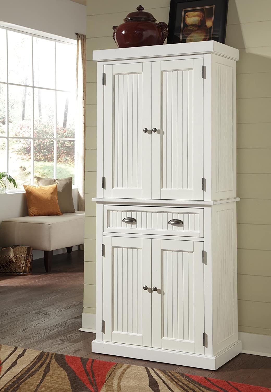 Tall White Wood Pantry Linen Cabinet Kitchen Bathroom Cupboard Storage 