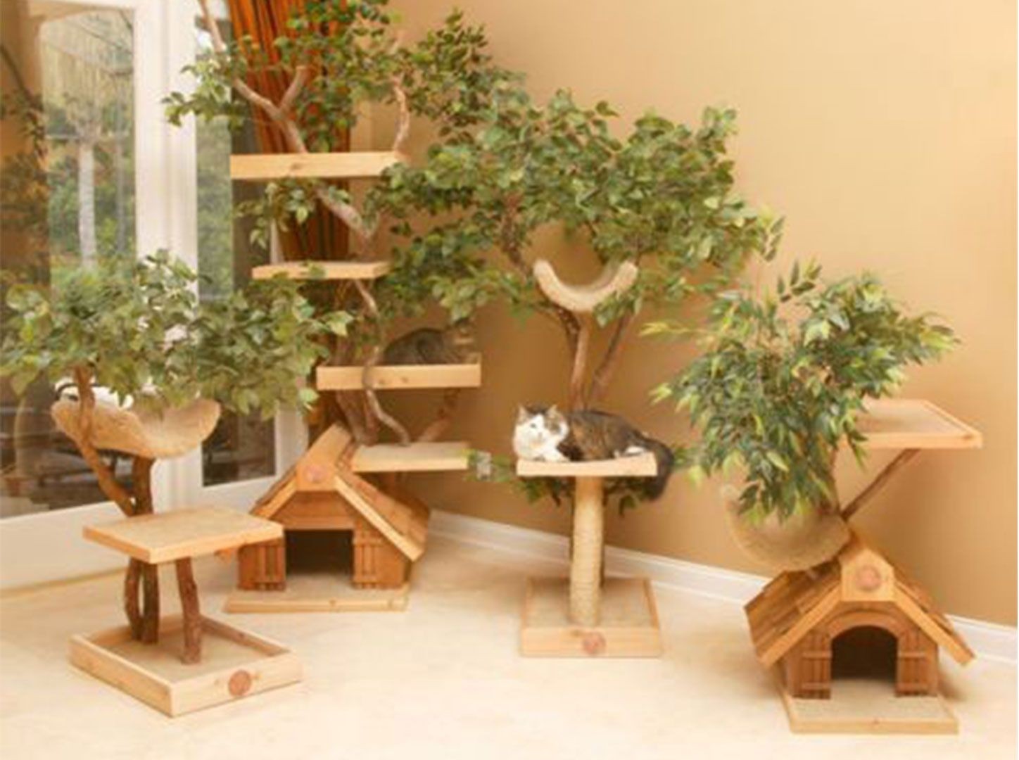 Unique cat tree houses with real trees from pet tree