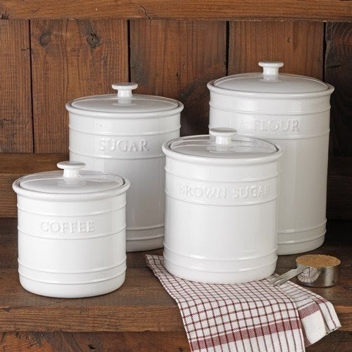 White embossed kitchen canister set 4 piece