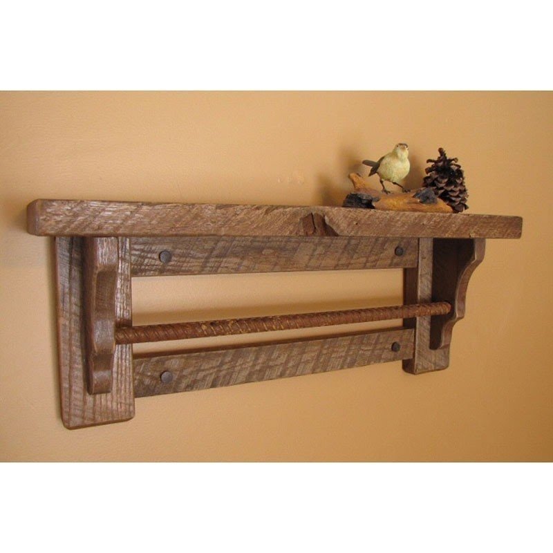 wood shelf with towel bar