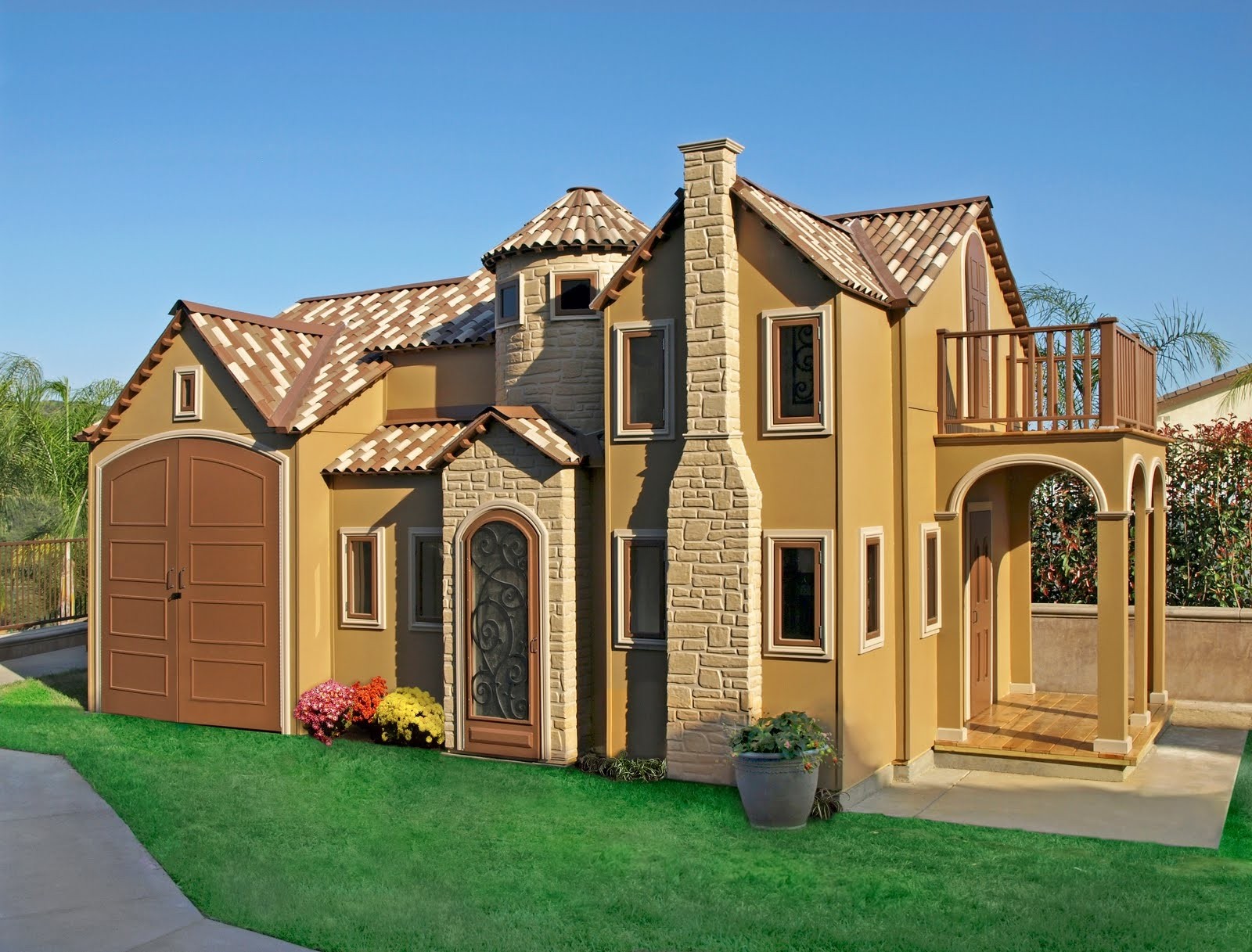 wooden playhouse with garage