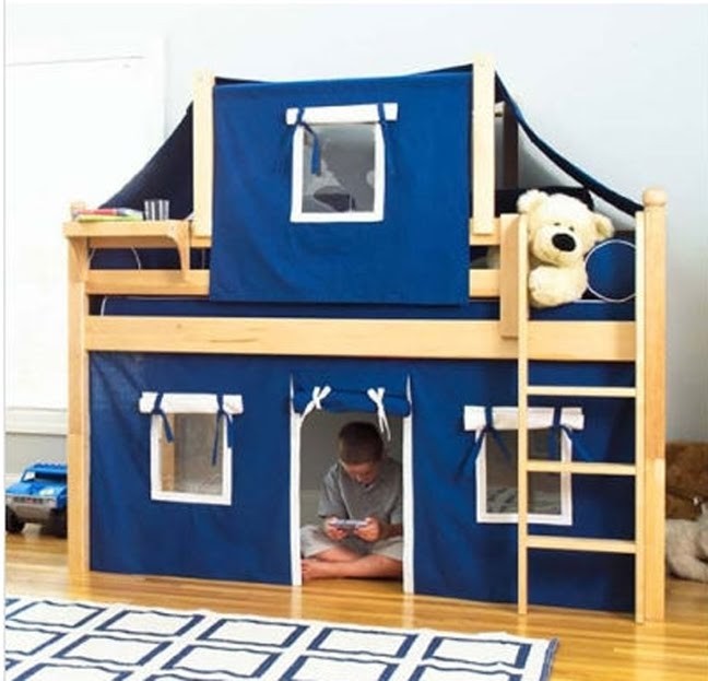 Maxtrix twin low loft bed with curtain and top tent