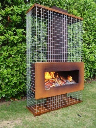 Metal outdoor modern fireplace with gauze