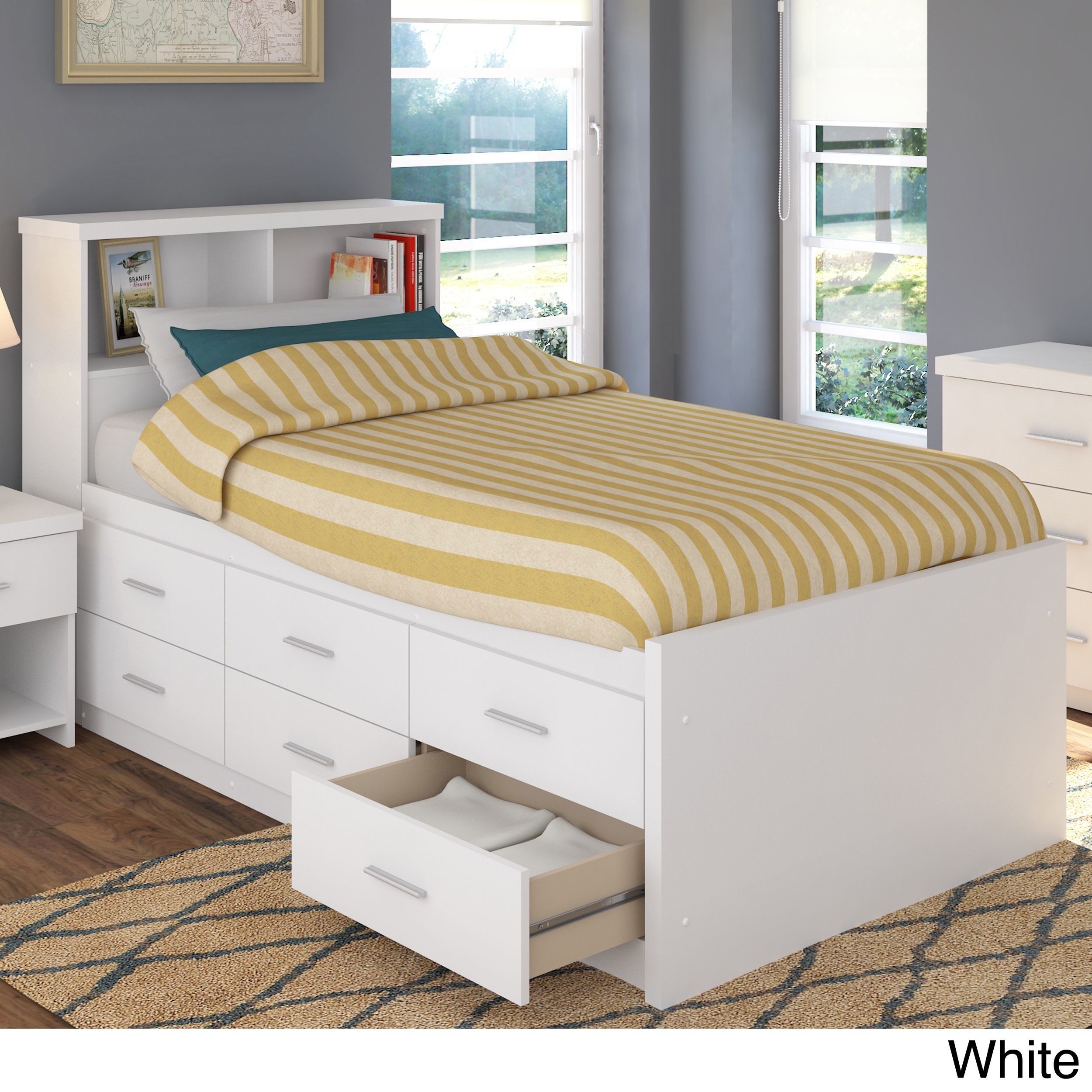 Sonax 2 Piece Single Twin Captains Storage Bed Set With Bookcase Headboard Contemporary Beds