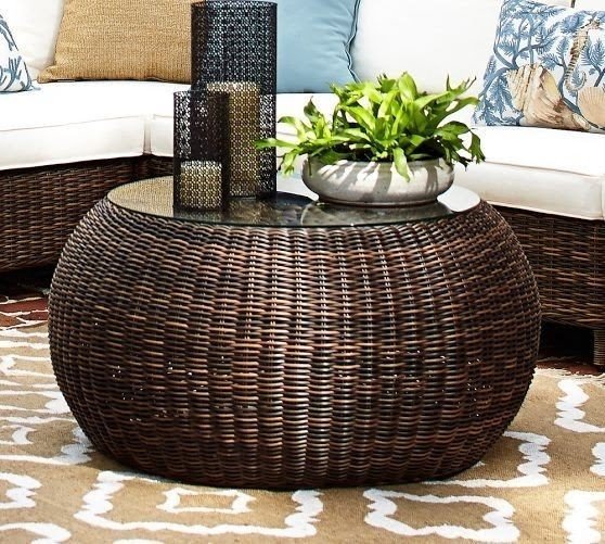 Torrey all weather wicker round coffee table pottery barn 1