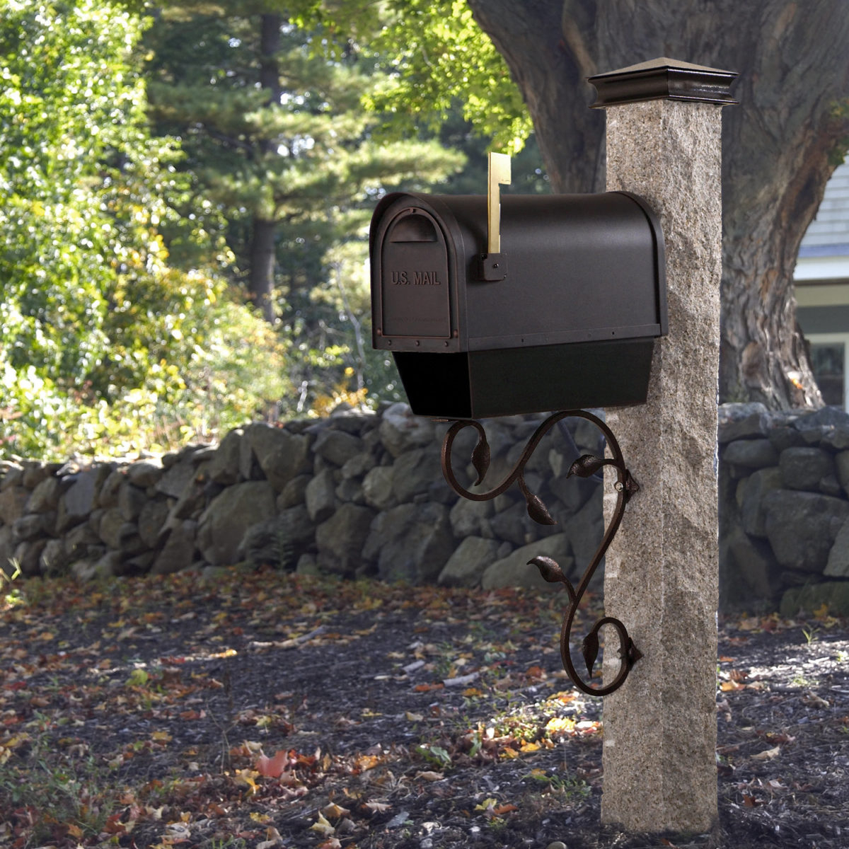 Wheat granite post with copper mailbox and newspaper tube copper