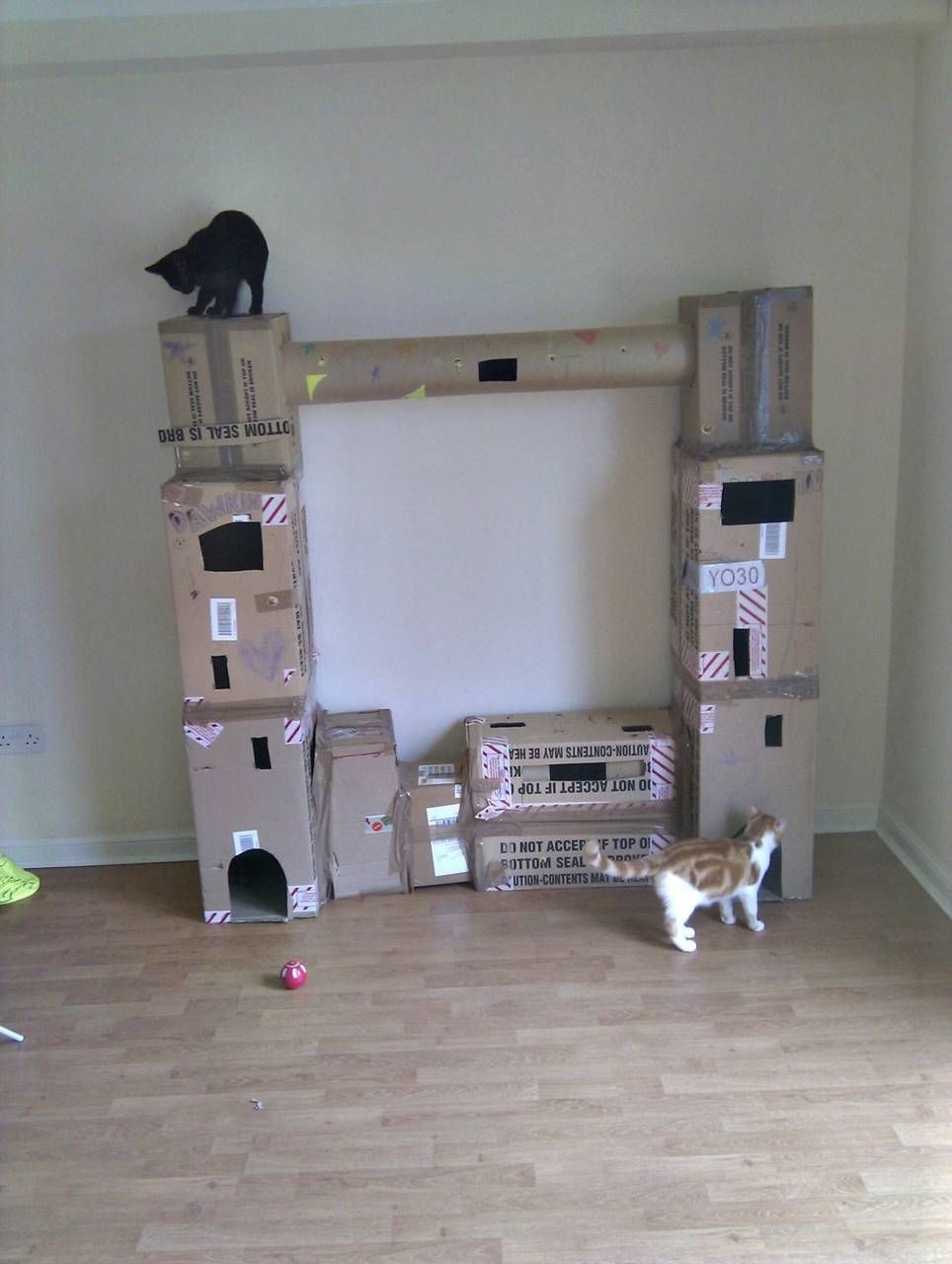 cat house out of boxes