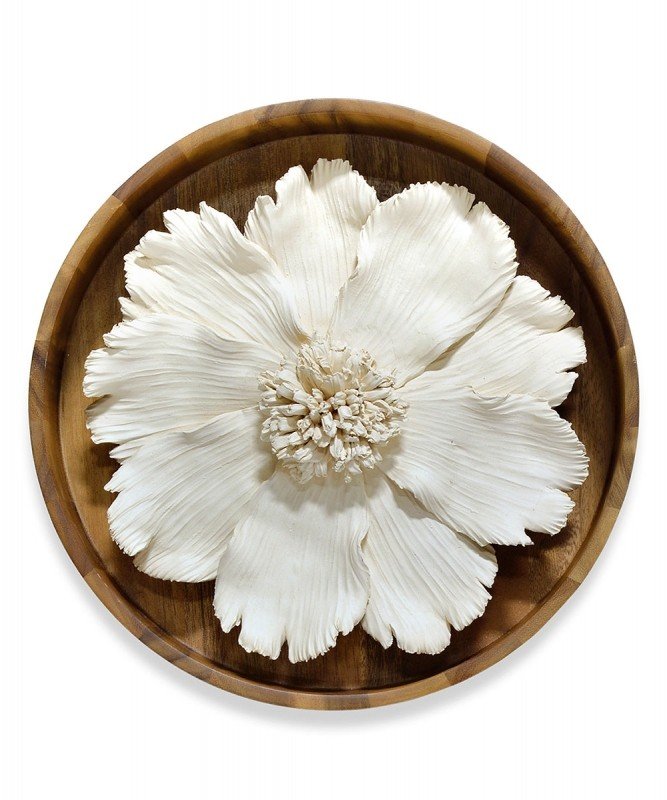 Ceramic flower on wood wall decor