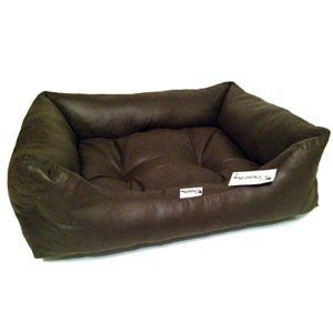Chilli dog brown faux leather sofa dog bed large
