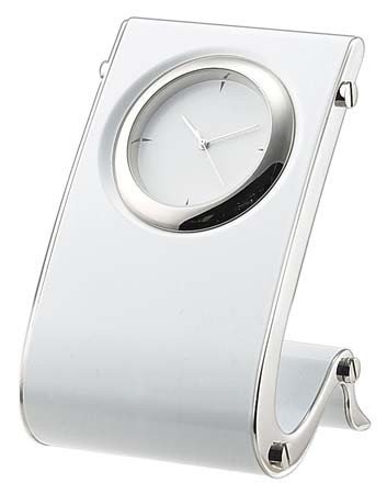 Contemporary desk clock styled in white and chrome