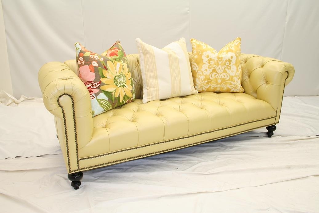 Cream yellow leather chesterfield sofa 22