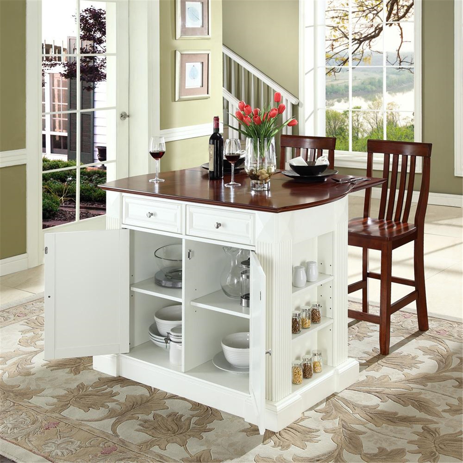 Portable Kitchen Islands With Breakfast Bar Ideas On Foter   Crosley Furniture 48x23 Drop Leaf Breakfast Bar Top Kitchen Island In 2 