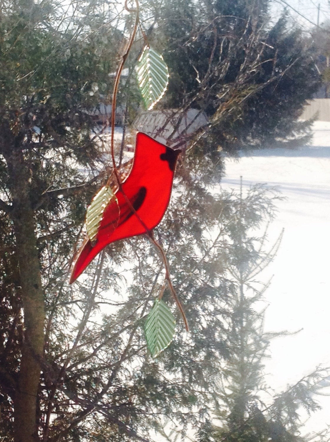 Large leaf birds cardinal stained glass suncatchers