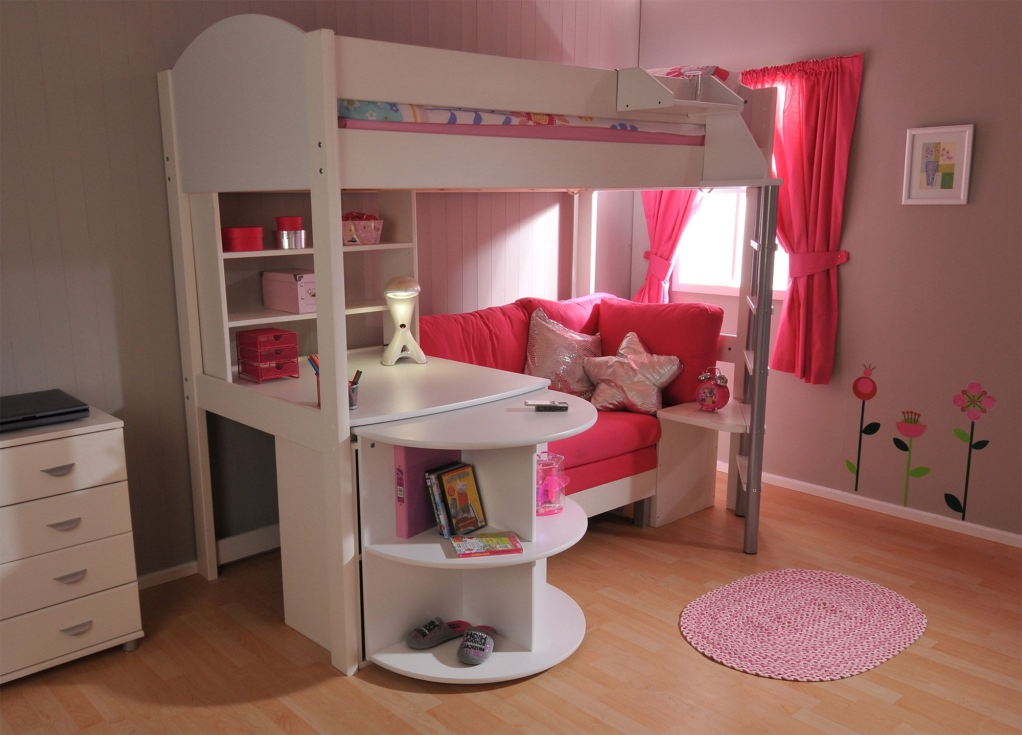 childrens bunk bed with desk underneath