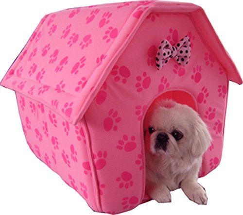 Pink paw prints collapsible pet dog puppy cat kitten bed