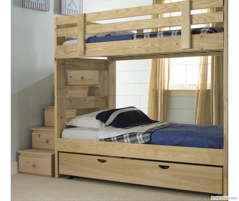 Stackable bunk bed with storage stairs and trundle bed