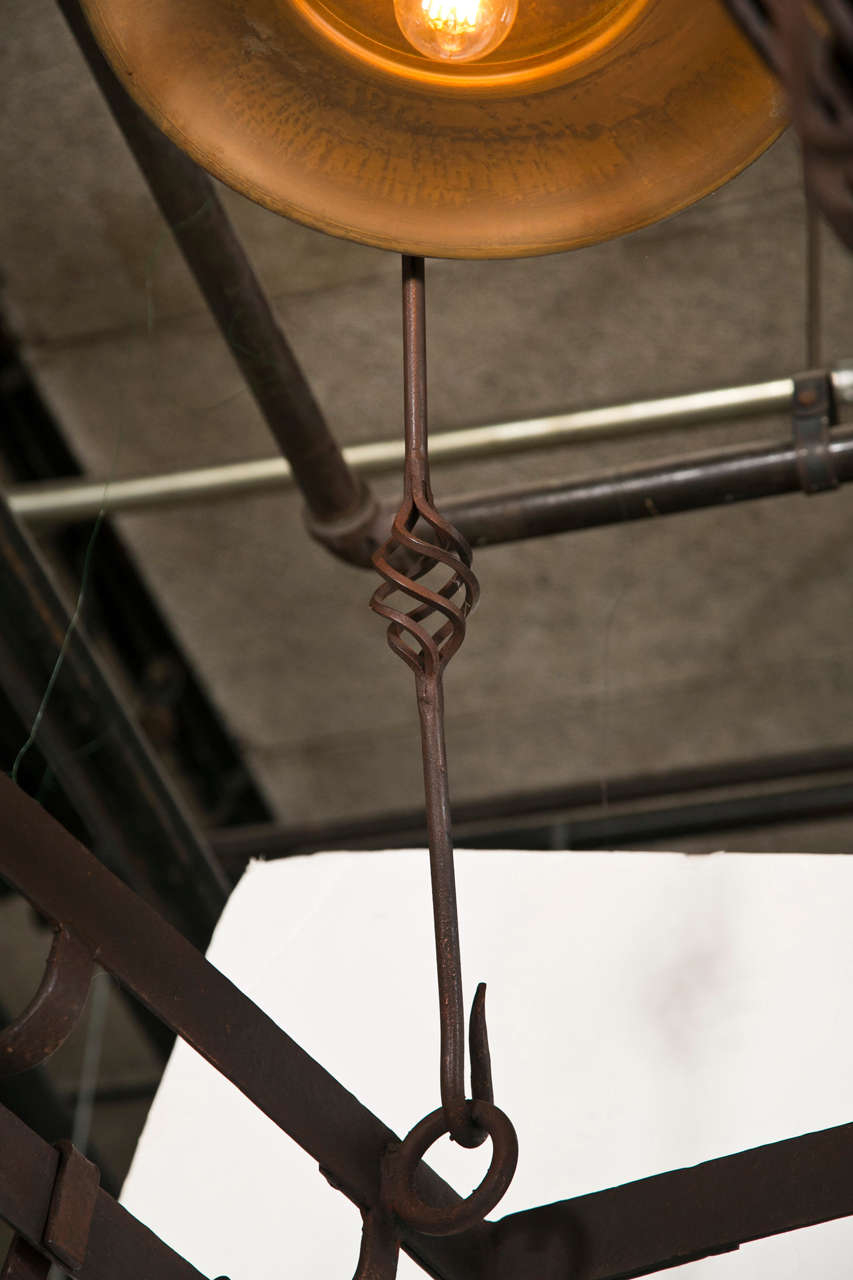 Wrought iron pot hanging pot rack with center light image