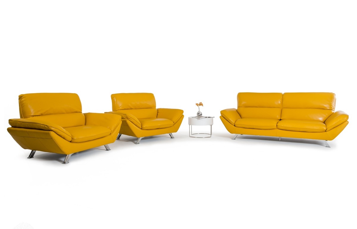 Yellow italian leather sofa set in modern style 44l5928 1