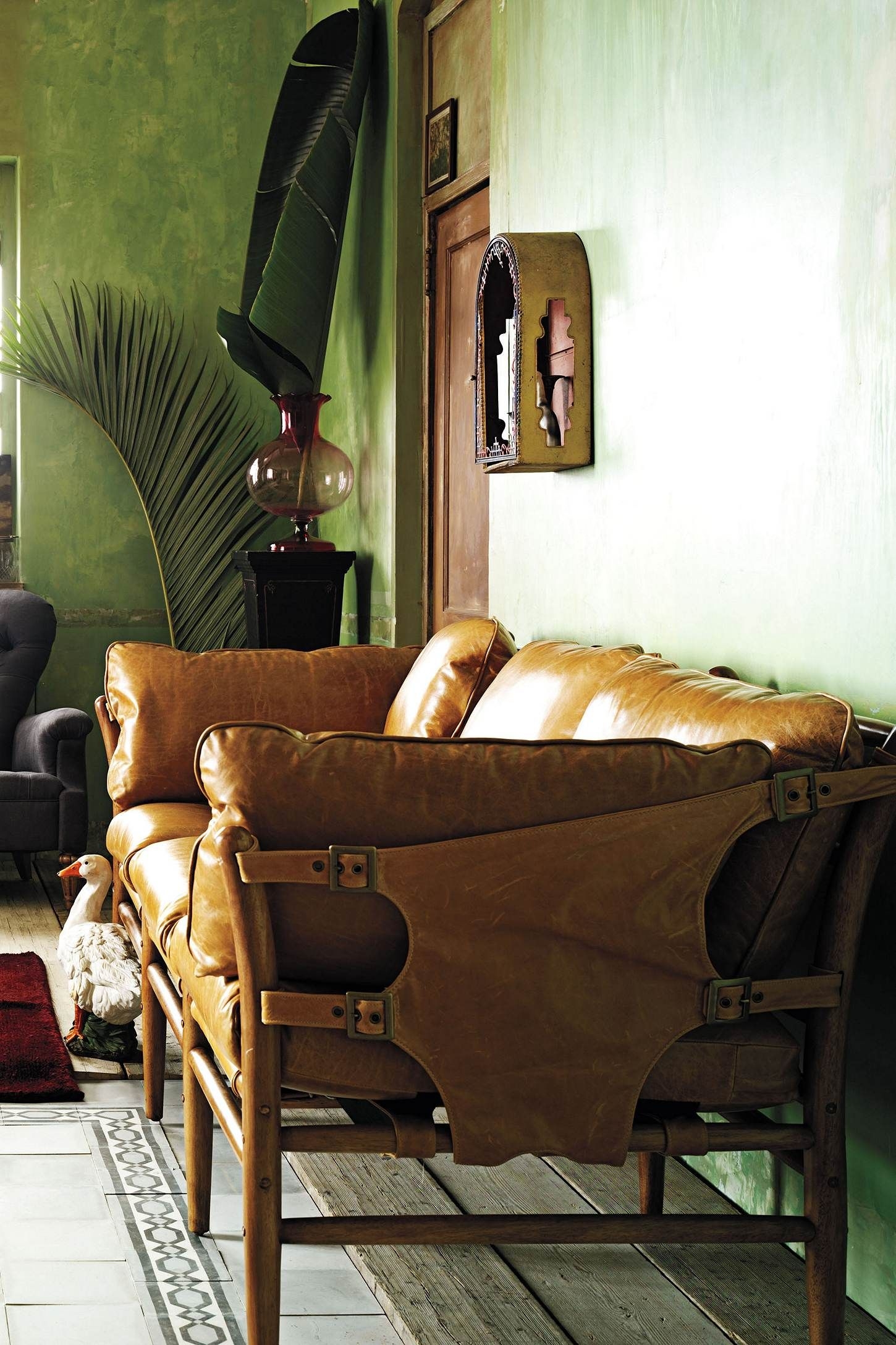 Yellow leather sofa set
