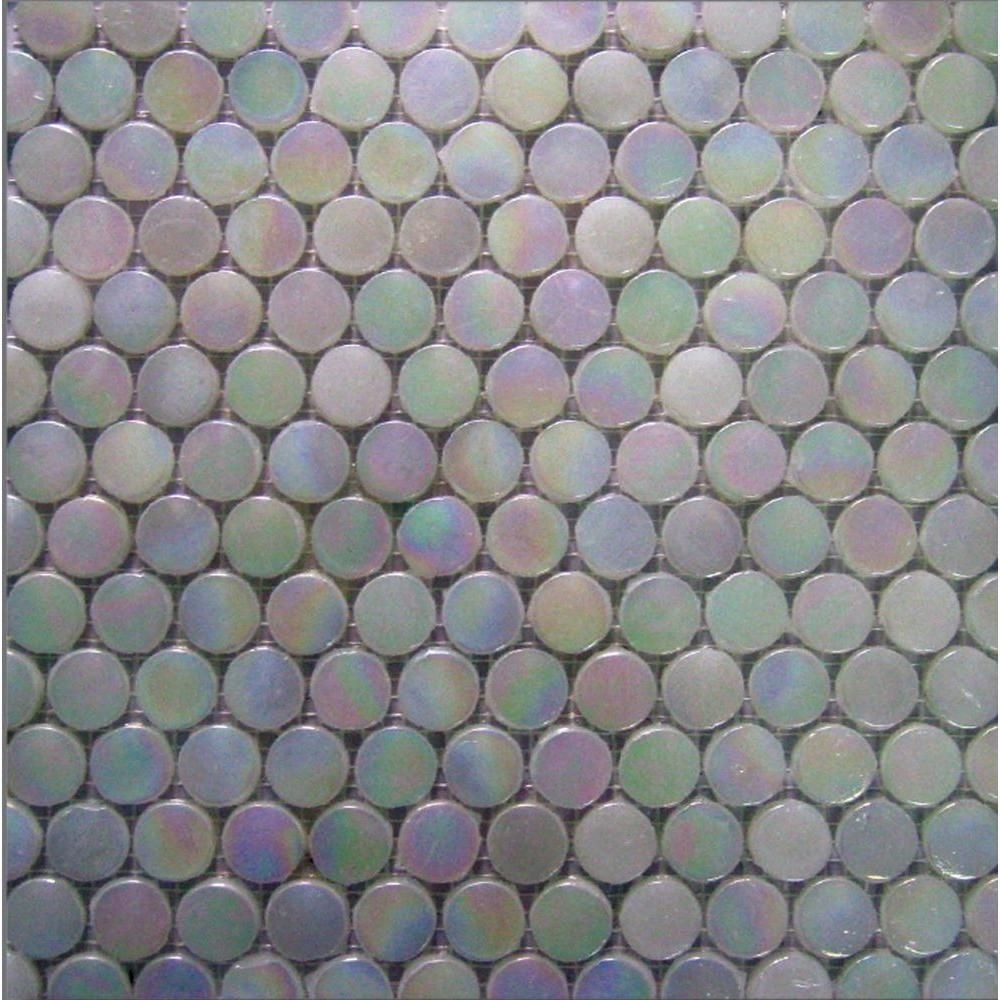 Alpinez Aspen Penny Round Milk 1" x 1" Glass Frosted Mosaic in White Iridescent
