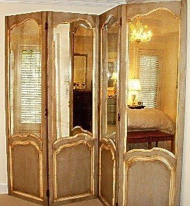 Antiqued mirror glass atlanta framed room divider
