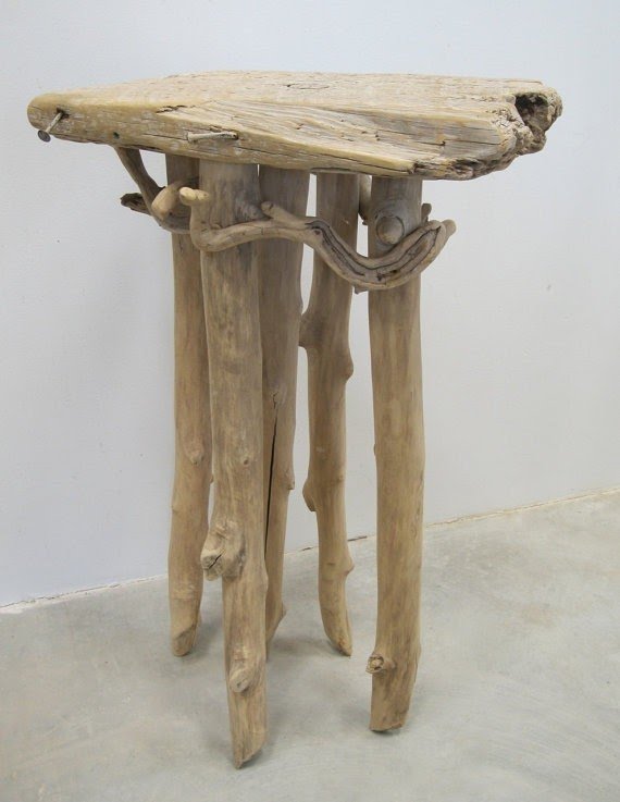 Beaver chewed driftwood side table tough
