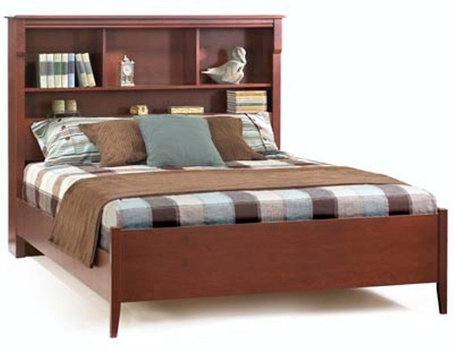 Bed with shelf headboard