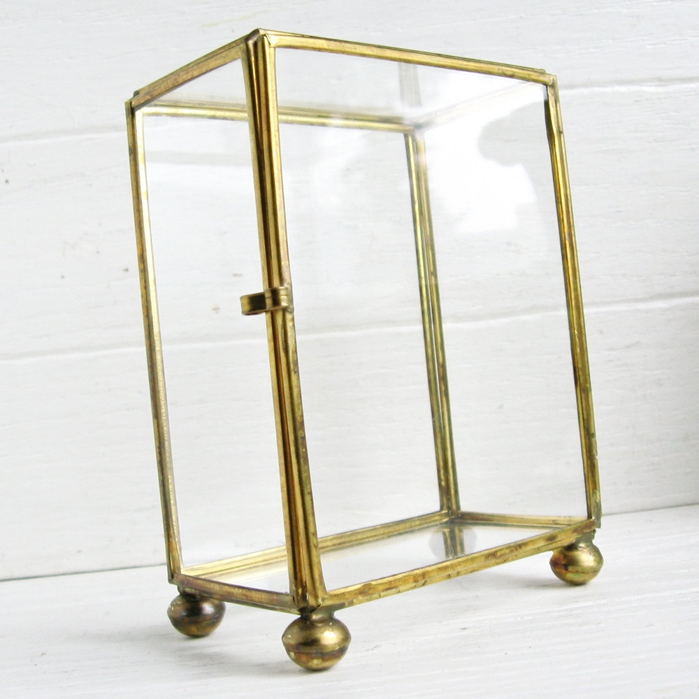 Brass glass curio display case mini footed tabletop