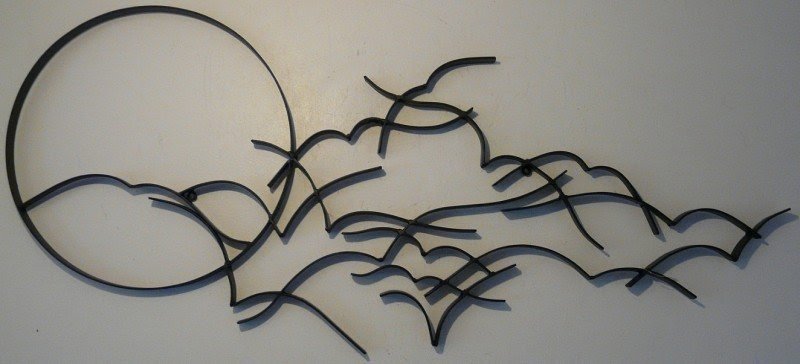 Contemporary metal wall art sunset birds
