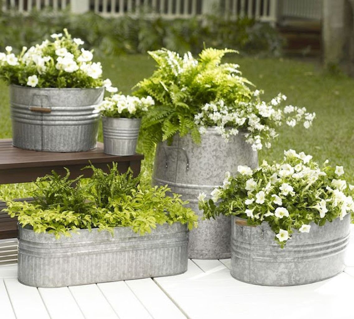 Galvanized metal tubs buckets pails as planters 2