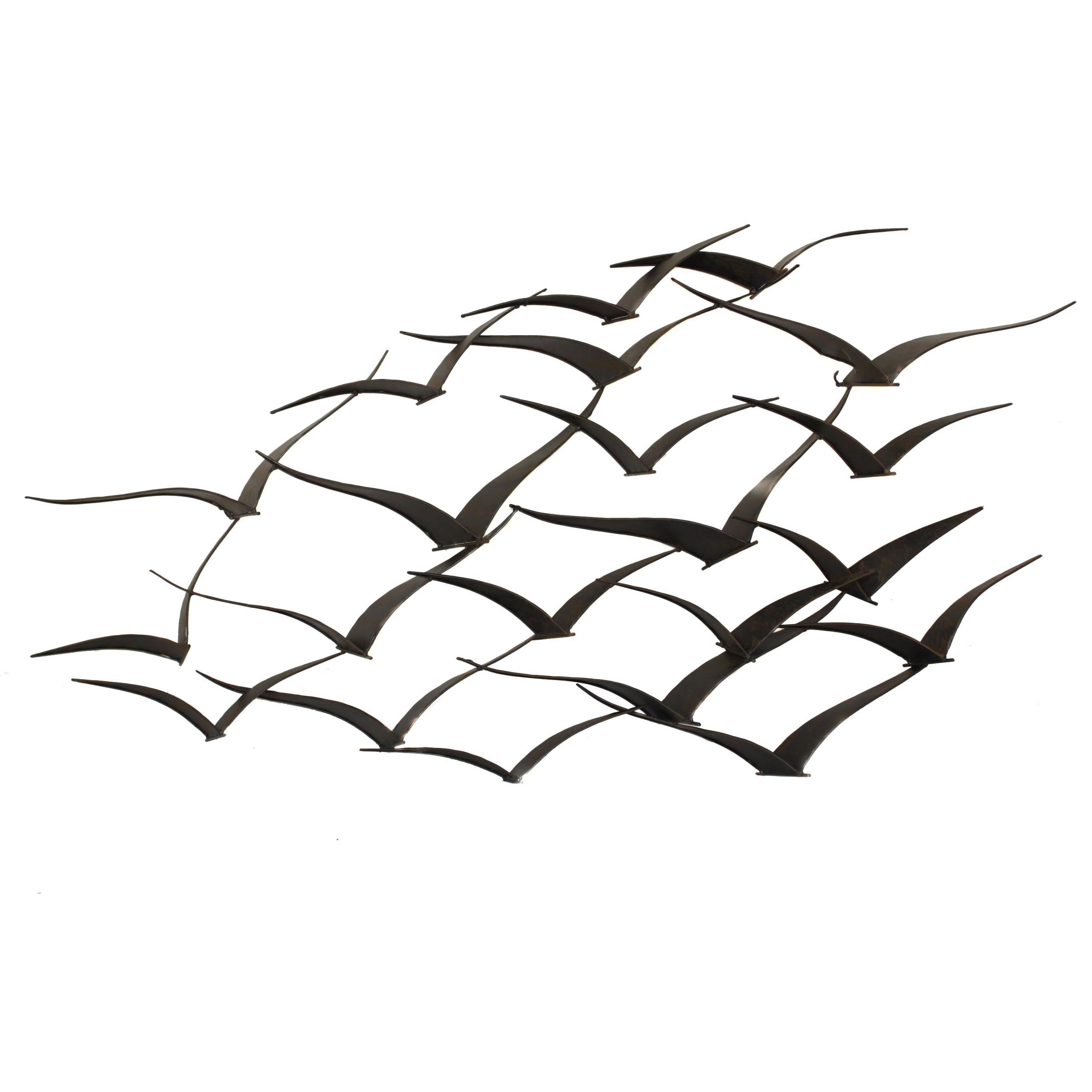 Handcrafted flock of metal flying birds wall art