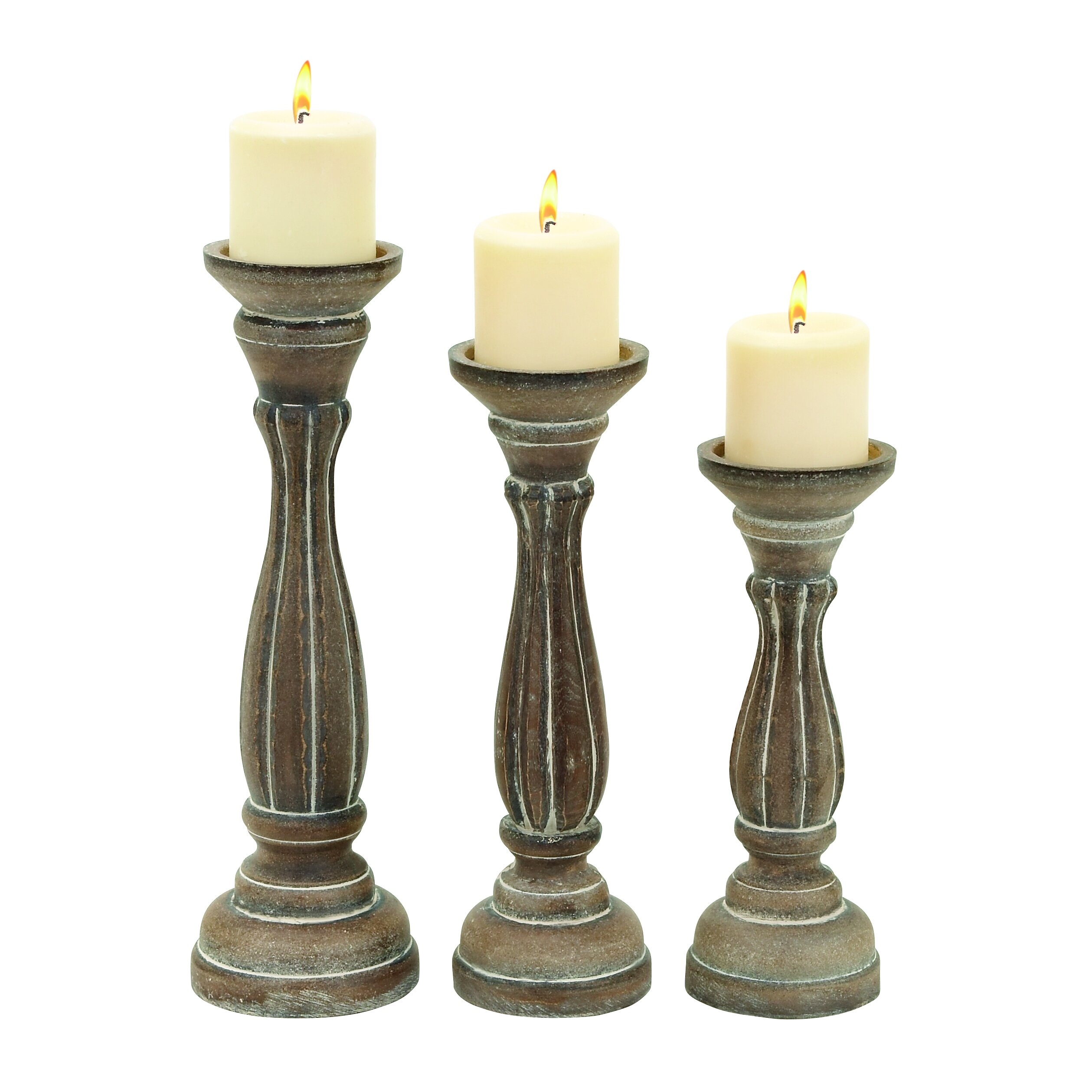 Imports candle holder traditional pillar shaped design set of 3
