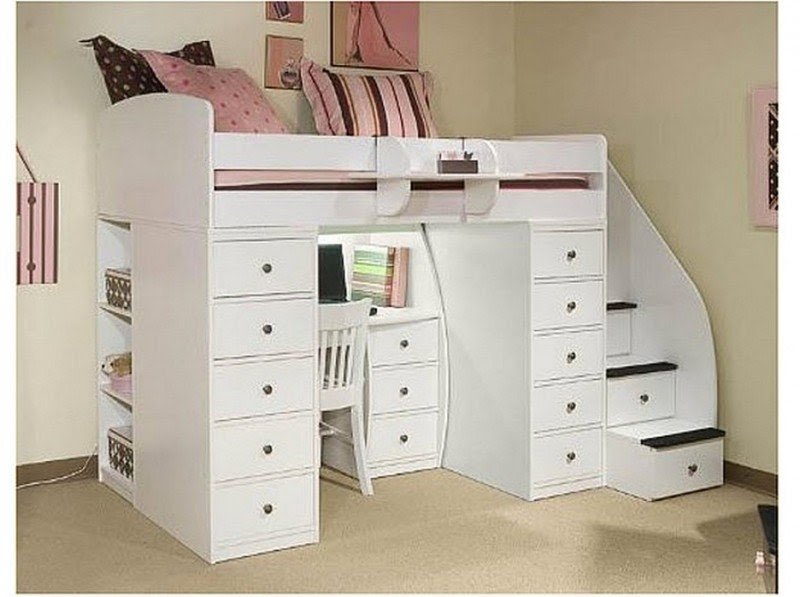 Kids loft bed with desk underneath