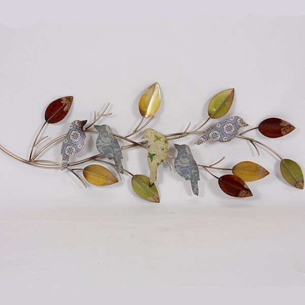 Leaves and bird metal wall art