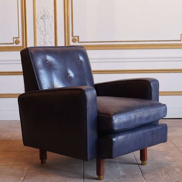 Pair of navy leather armchairs france image 3
